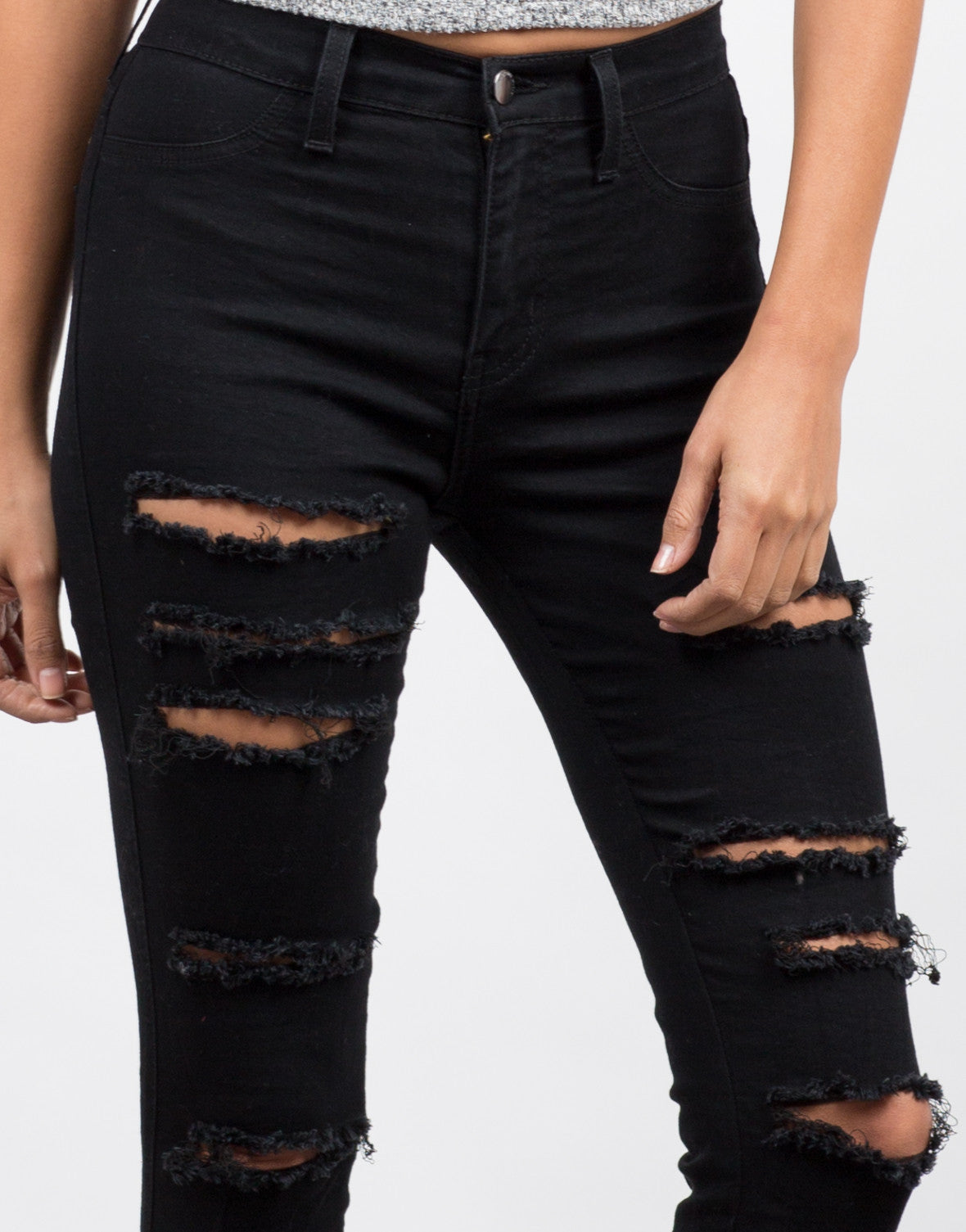 Distressed Stretchy Jeggings - Black Denim - Destroyed Pant – 2020AVE