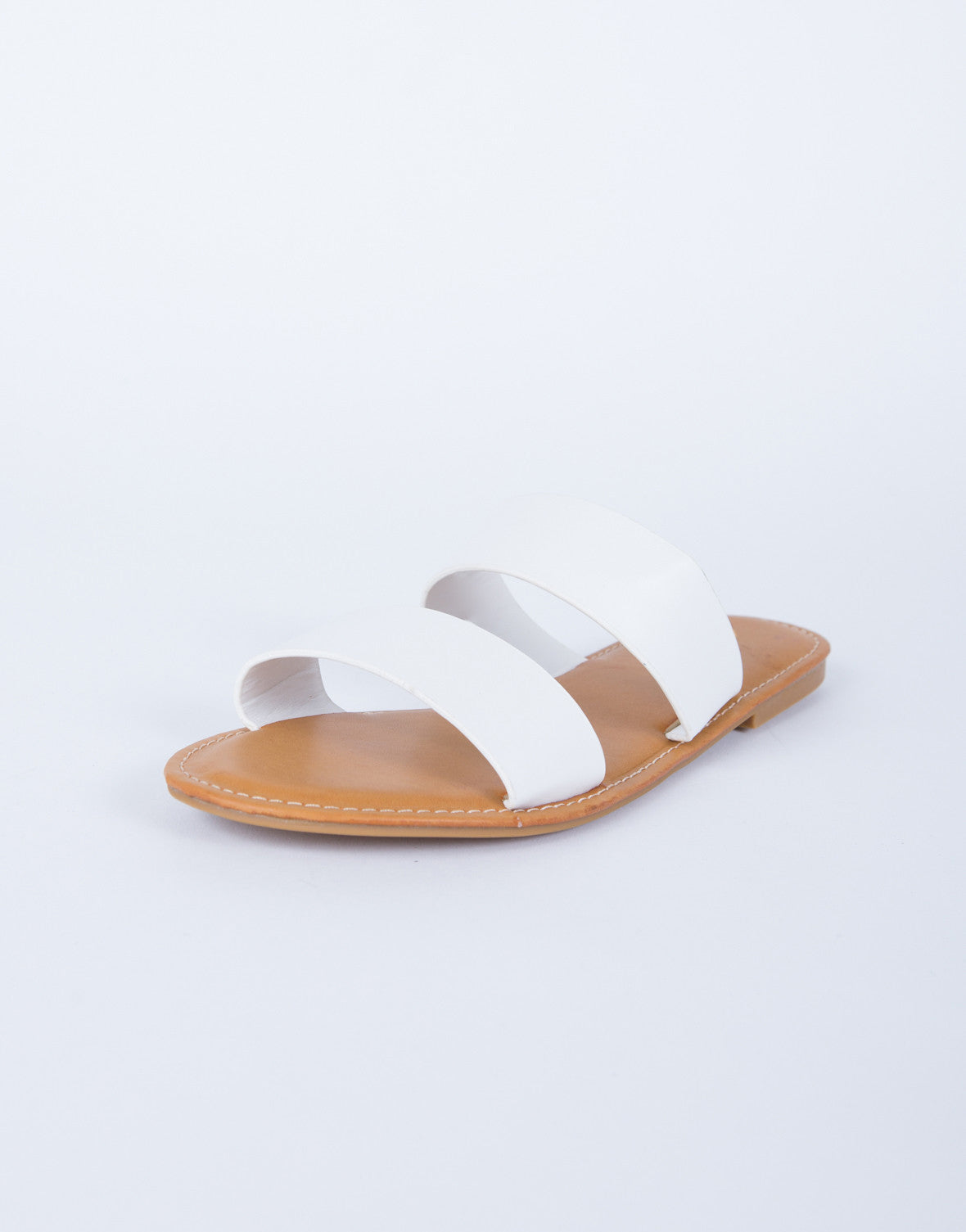 Double Banded Sandals - White Leather Sandals - Leather Sandal Slides ...