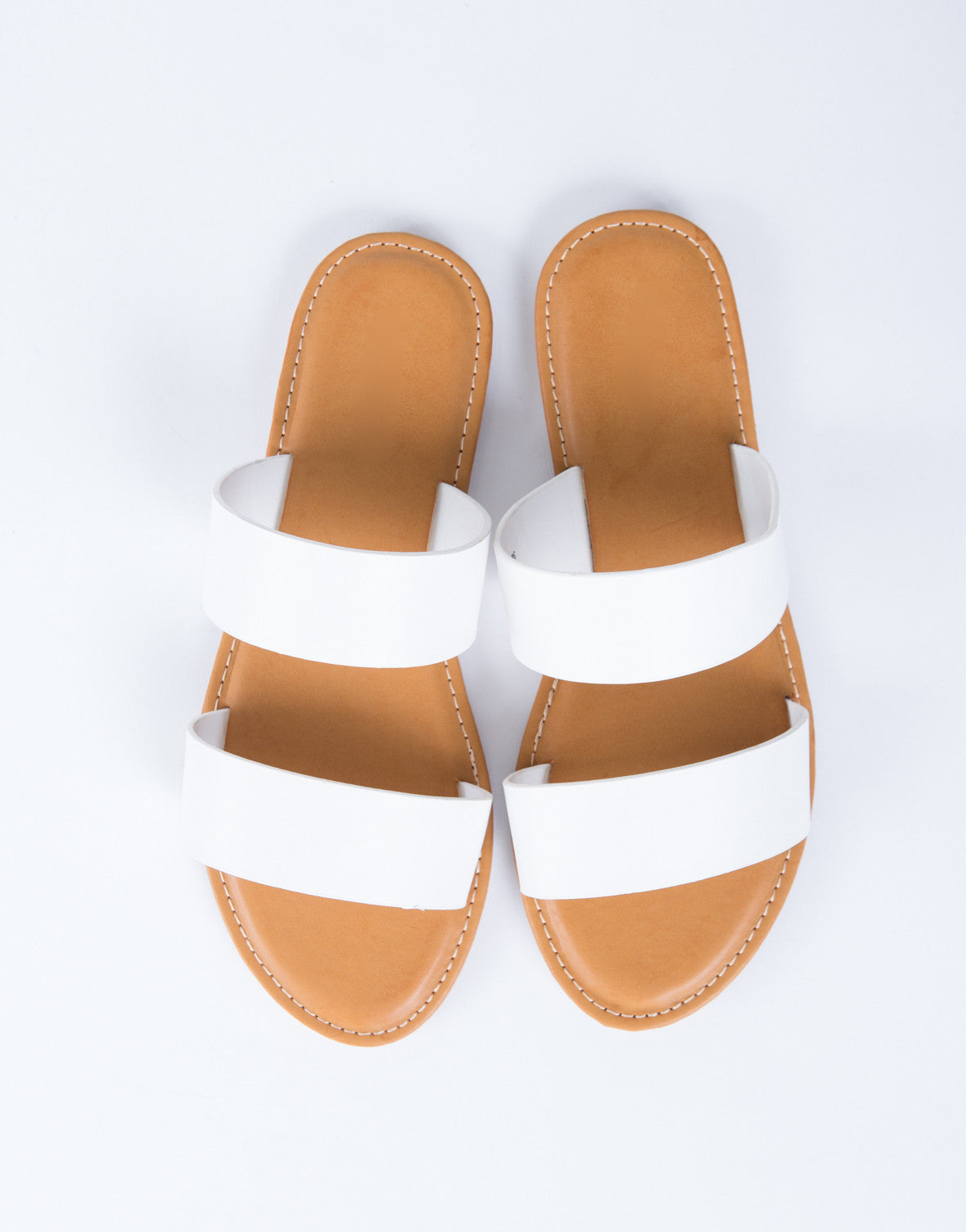 Double Banded Sandals - White Leather Sandals - Leather Sandal Slides ...