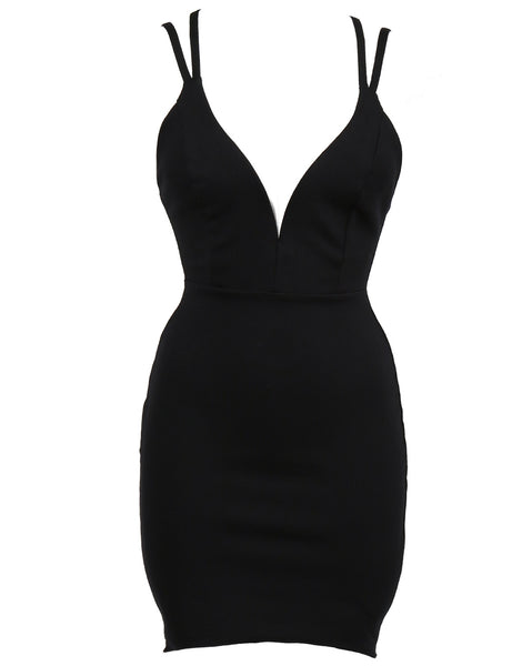 Double Strap Bodycon Dress - Black – 2020AVE