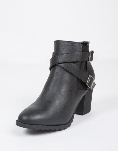 Double Strap Leather Ankle Boots - Black Boots - Leather Ankle Boots ...
