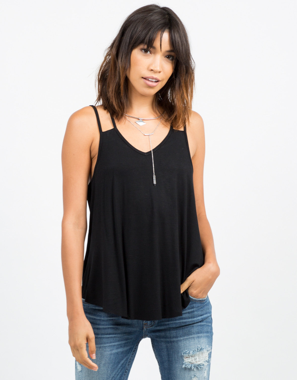 Double Strap Tank Top - Black Top - Lightweight Tank – Tops – 2020AVE