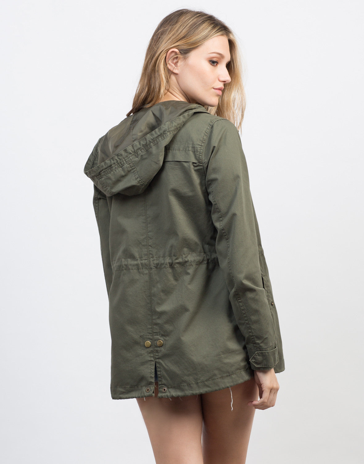 Download Drawstring Waist Hooded Military Jacket - Lightweight ...