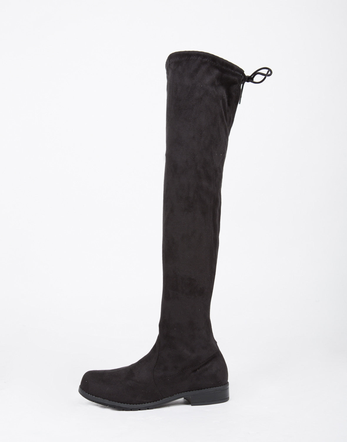 Drawstring Over-The-Knee Boots - Suede Knee Boots - Tall Back Tie Boots ...