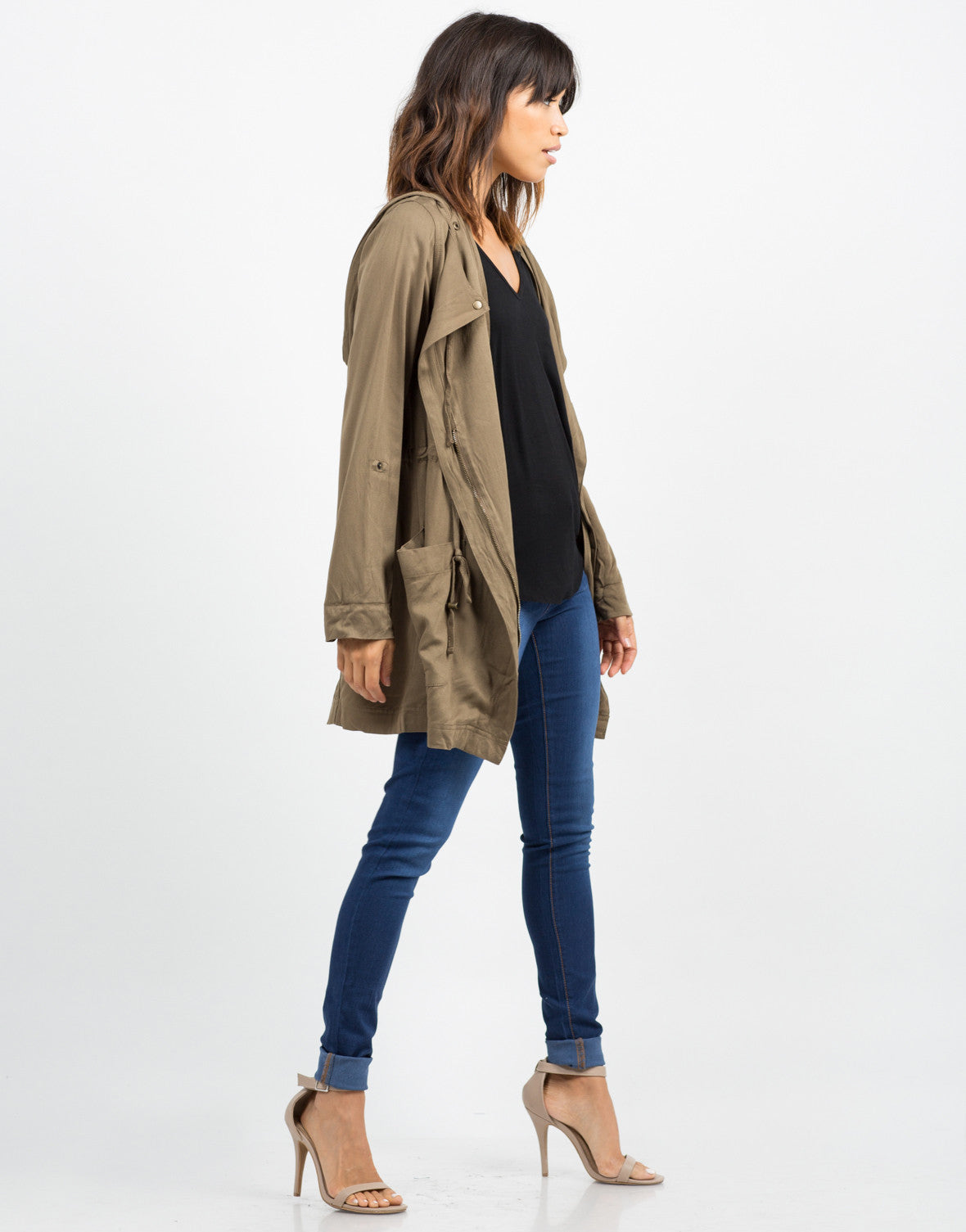 Drawstring Utility Jacket - Olive Anorak - Green Jacket – Outerwear ...