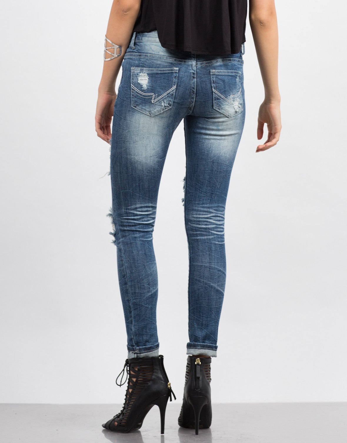 Faded Distressed Rolled Up Jeans - Blue Skinny Jeans - Denim – 2020AVE