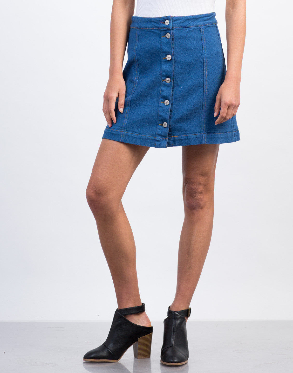 Flared Buttoned Denim Skirt - Blue Denim Skirt - A Line Jean Skirt ...