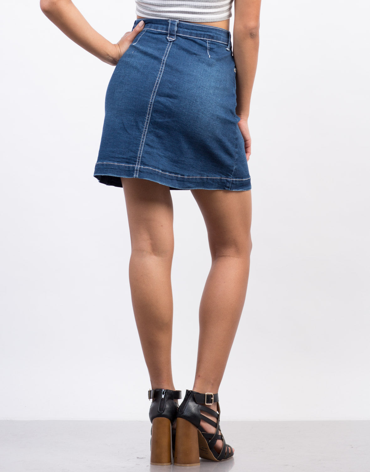 Download Flared Denim Skirt - Button Front Skirt - Blue Denim Skirt ...