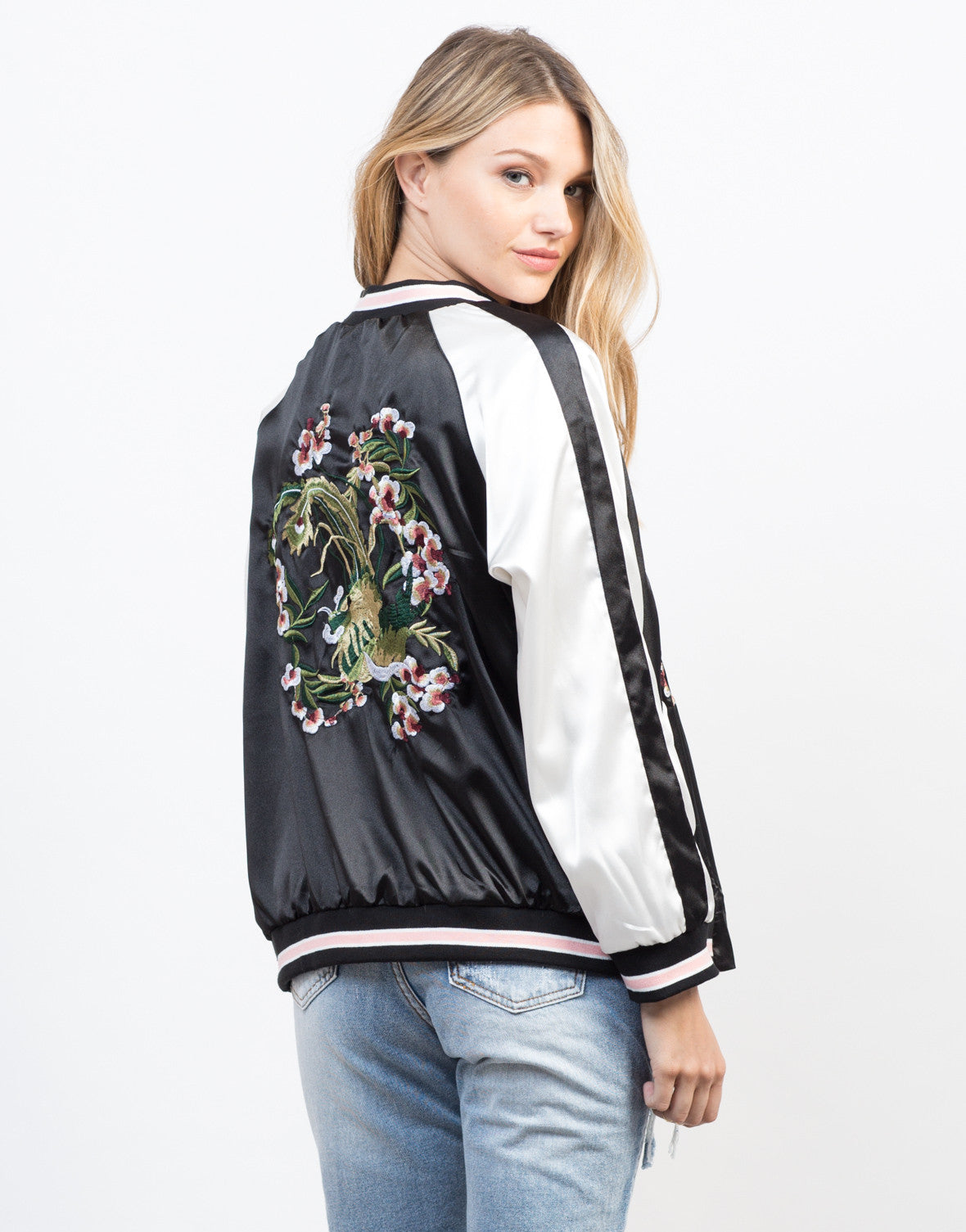 Floral Embroidery Reversible Jacket - Satin Bomber Jacket – 2020AVE