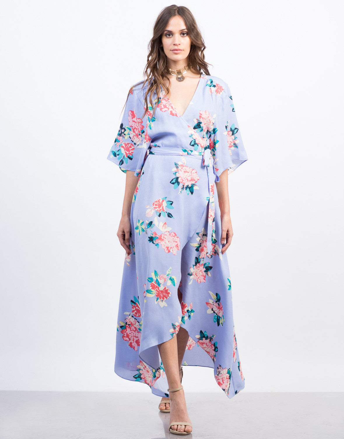 Floral Kimono Wrap Dress - Maxi Dress - Purple Dress – 2020AVE