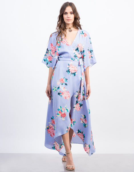 Floral Kimono Wrap Dress - Maxi Dress - Purple Dress – 2020AVE