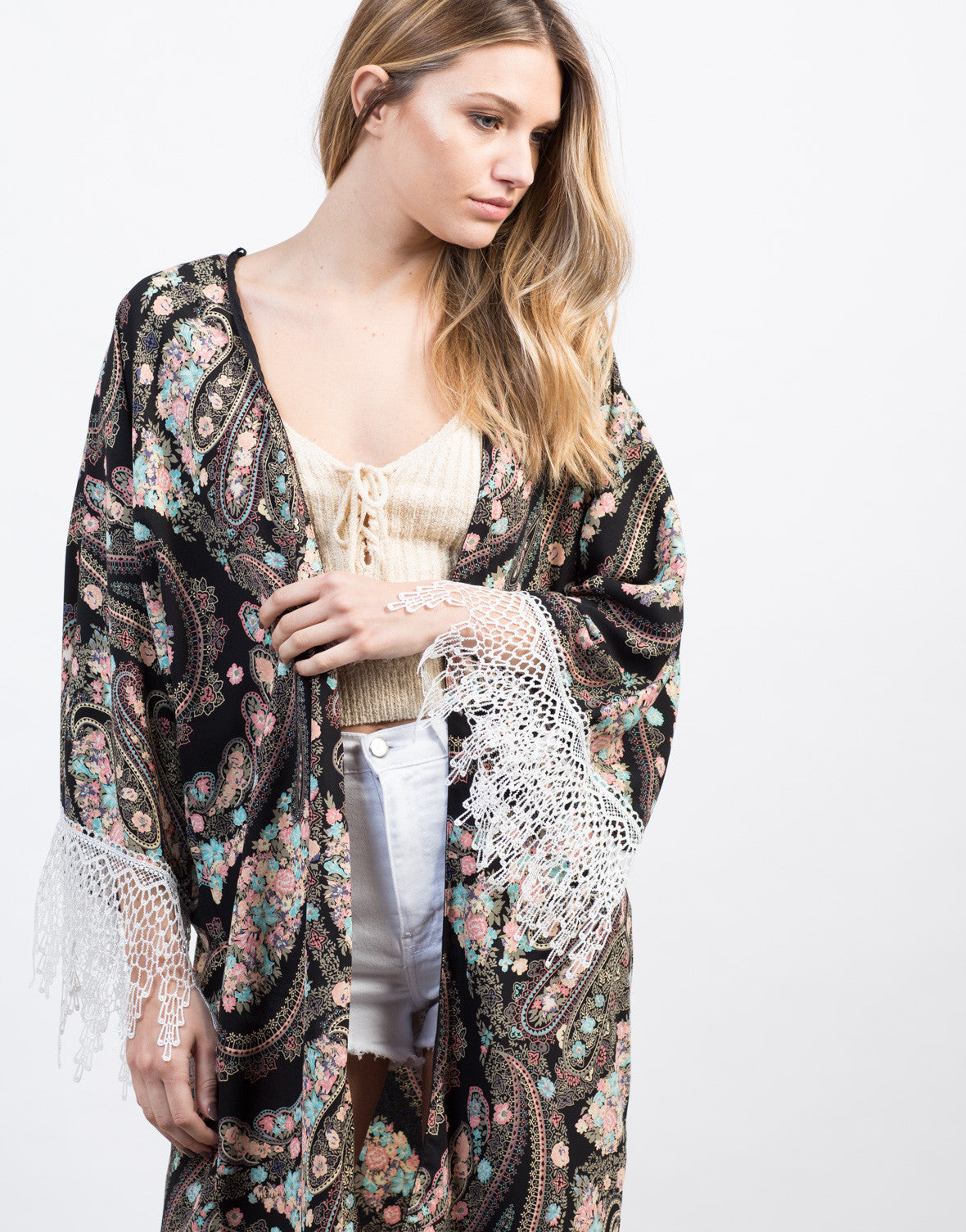 Floral Paisley Kimono Cardigan - Black Cardigan - Lightweight – 2020AVE