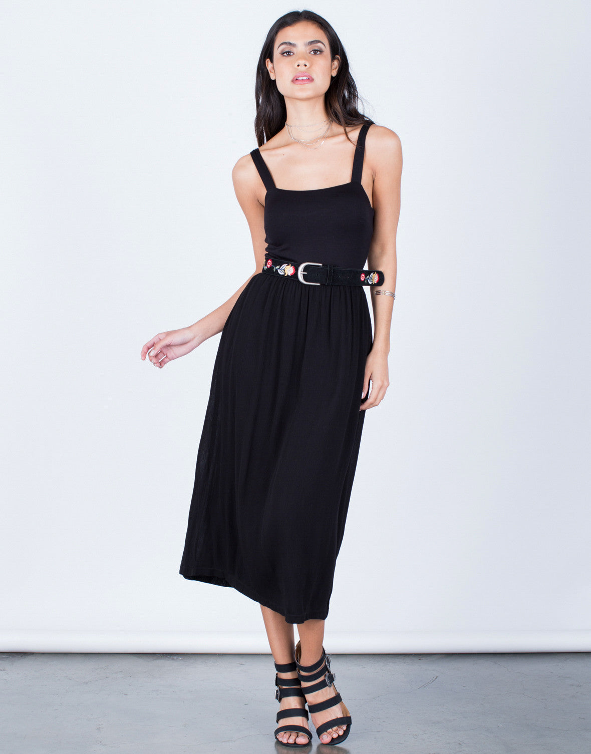 black midi dress flowy