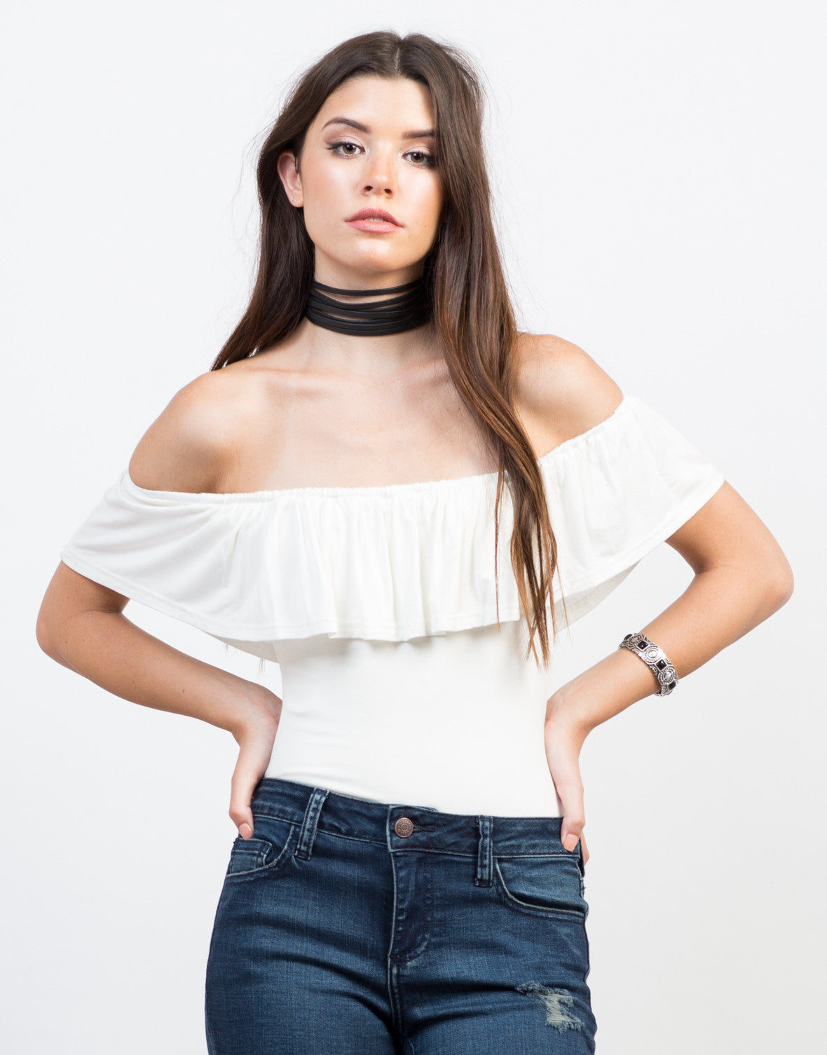 Flutter Off-the-Shoulder Bodysuit - Jersey Bodysuit - Off the Shoulder ...