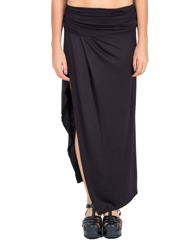 Fold Over Side Slit Tulip Skirt - Black