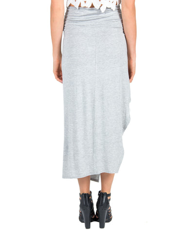 Fold Over Side Slit Tulip Skirt - Heather Gray