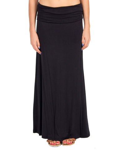 Fold Over Solid Maxi Skirt