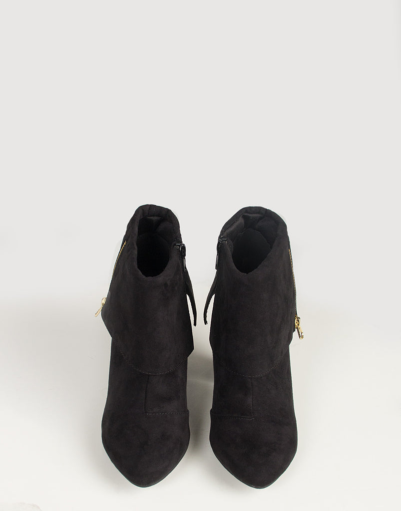 Foldover Suede Ankle Zip Booties Shoes -2020AVE