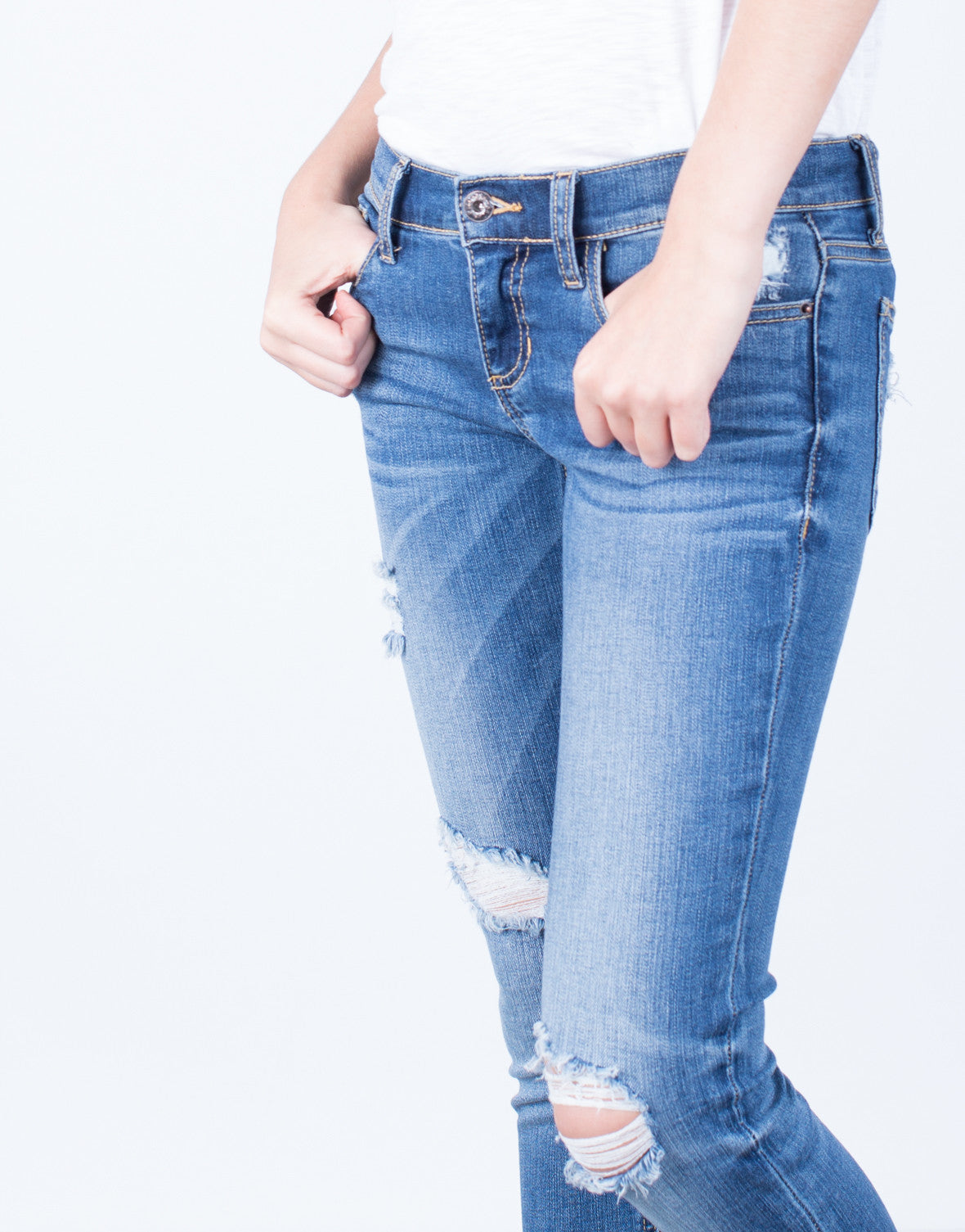 Frayed Hem Skinny Jeans - Blue Skinny Jeans - Cropped Ankle Jeans – 2020AVE