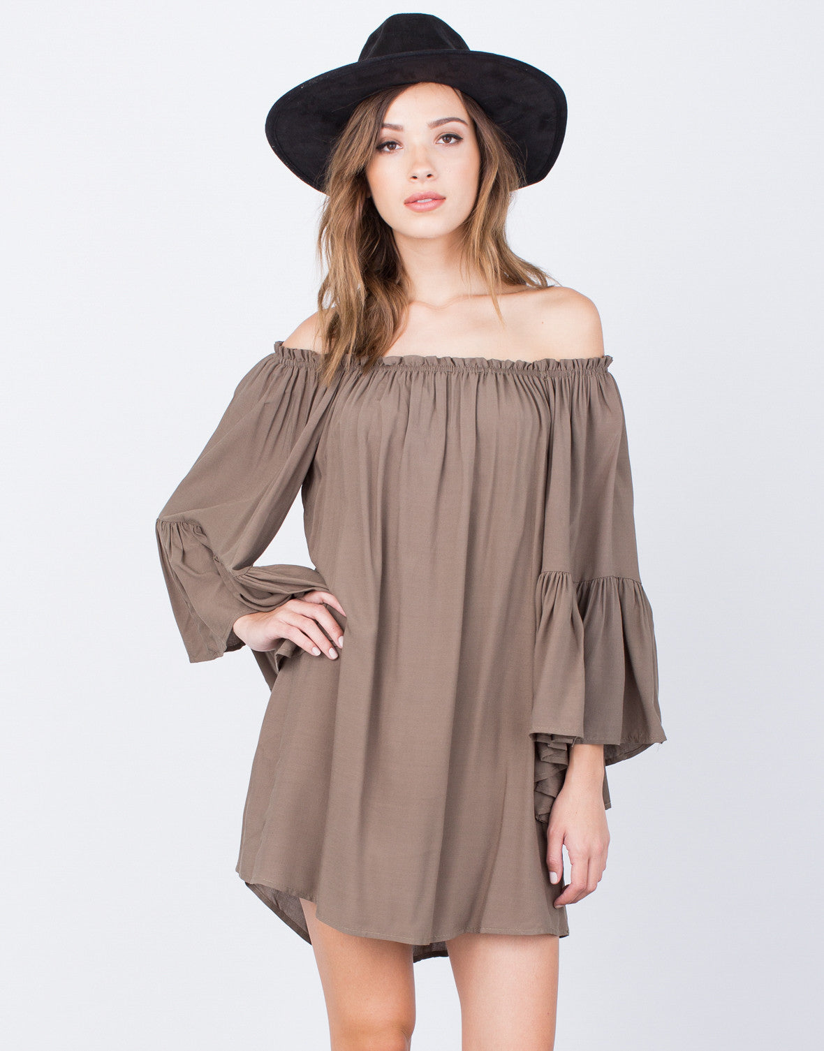 Frilly Off-the-Shoulder Dress - Ruffled Off the Shoulder Dress - Casual ...