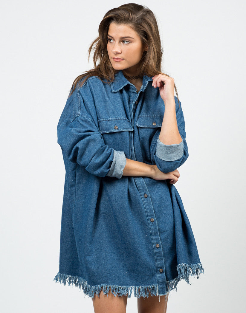 Fringed Denim Boyfriend Shirt – 2020AVE