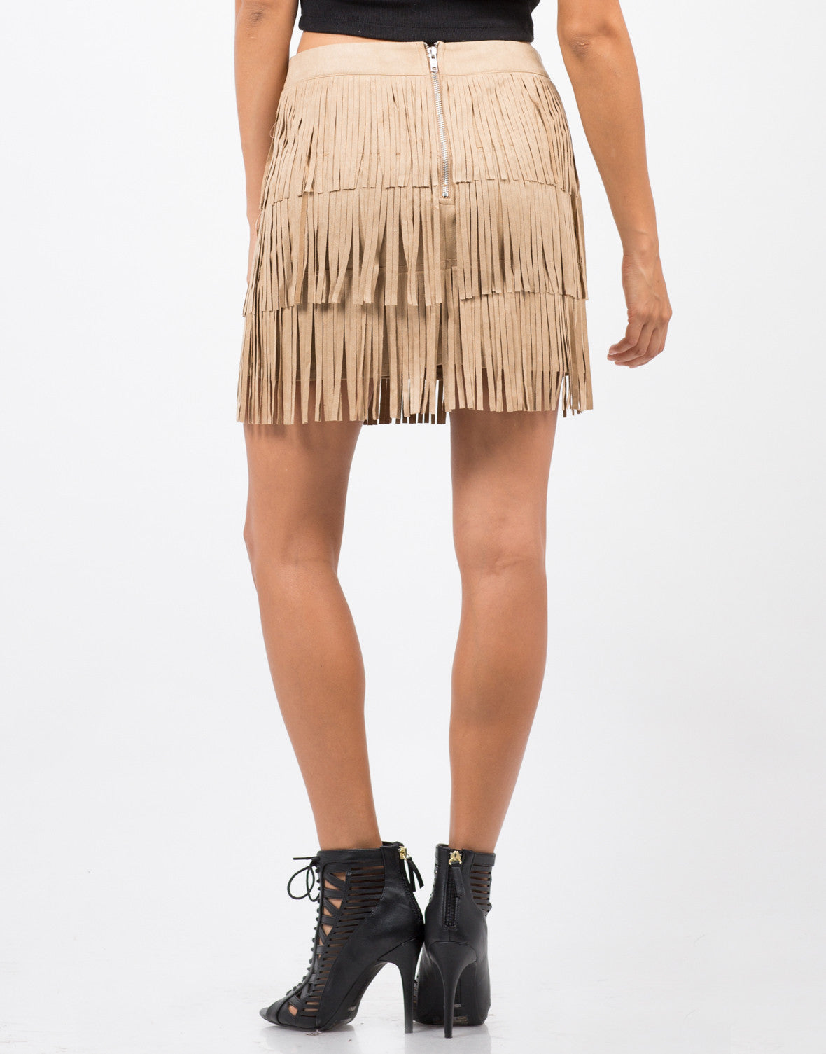 Fringed Suede Mini Skirt - Beige Skirt - Mini Skirt – Bottoms – 2020AVE