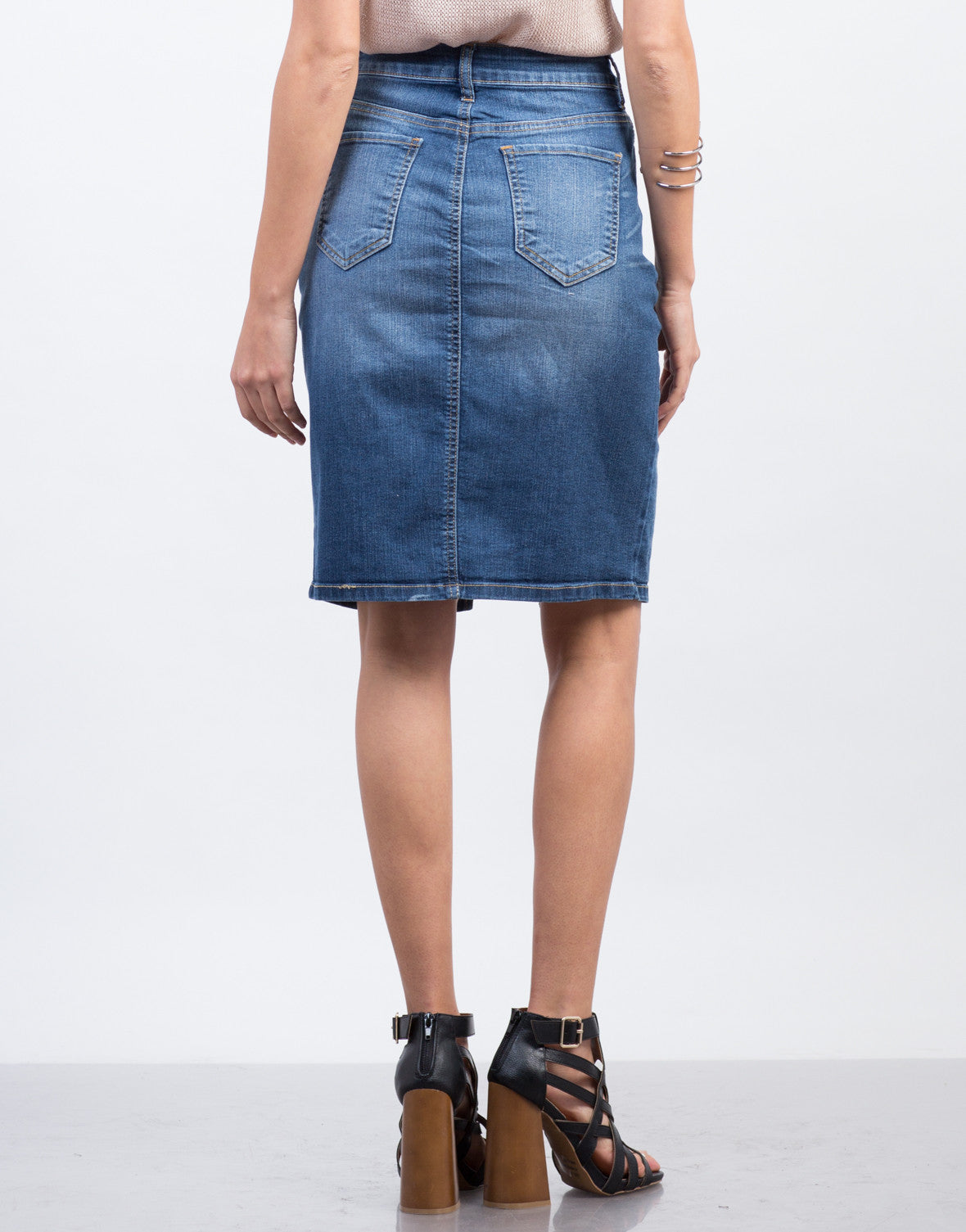 Front Slit Denim Skirt - Pencil Skirt - Blue Denim – 2020AVE