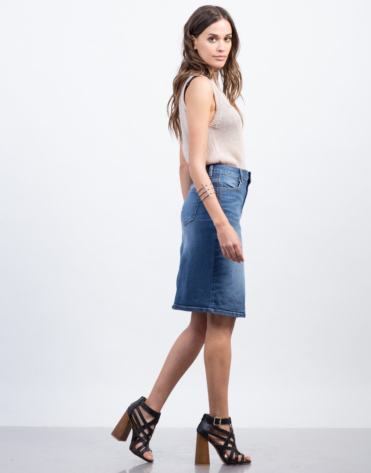 Download Front Slit Denim Skirt - Pencil Skirt - Blue Denim - 2020AVE