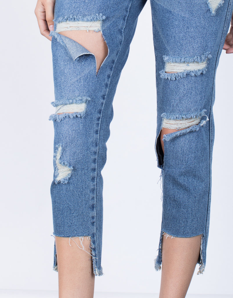 Detail of Fully Destroyed Step Hem Jeans