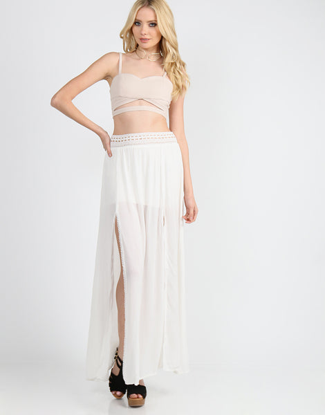 Gauze Double Slit Maxi Skirt