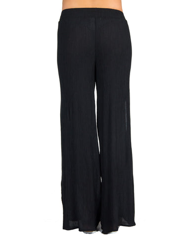 Gauze Wide Leg Slit Pants - Black