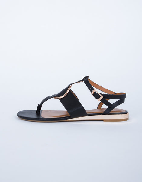 Golden Accent Sandals - Leather Thong Sandals - Gold Ring Sandals – 2020AVE