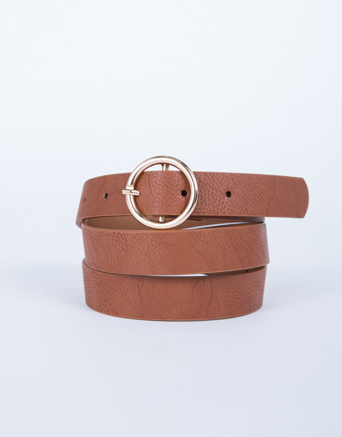 Golden Ring Leather Belt - Faux Leather Belt - Circle Ring Belt – 2020AVE