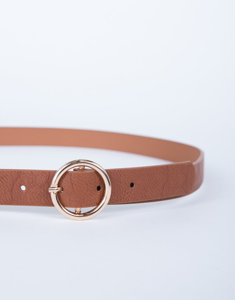 Golden Ring Leather Belt - Faux Leather Belt - Circle Ring Belt – 2020AVE