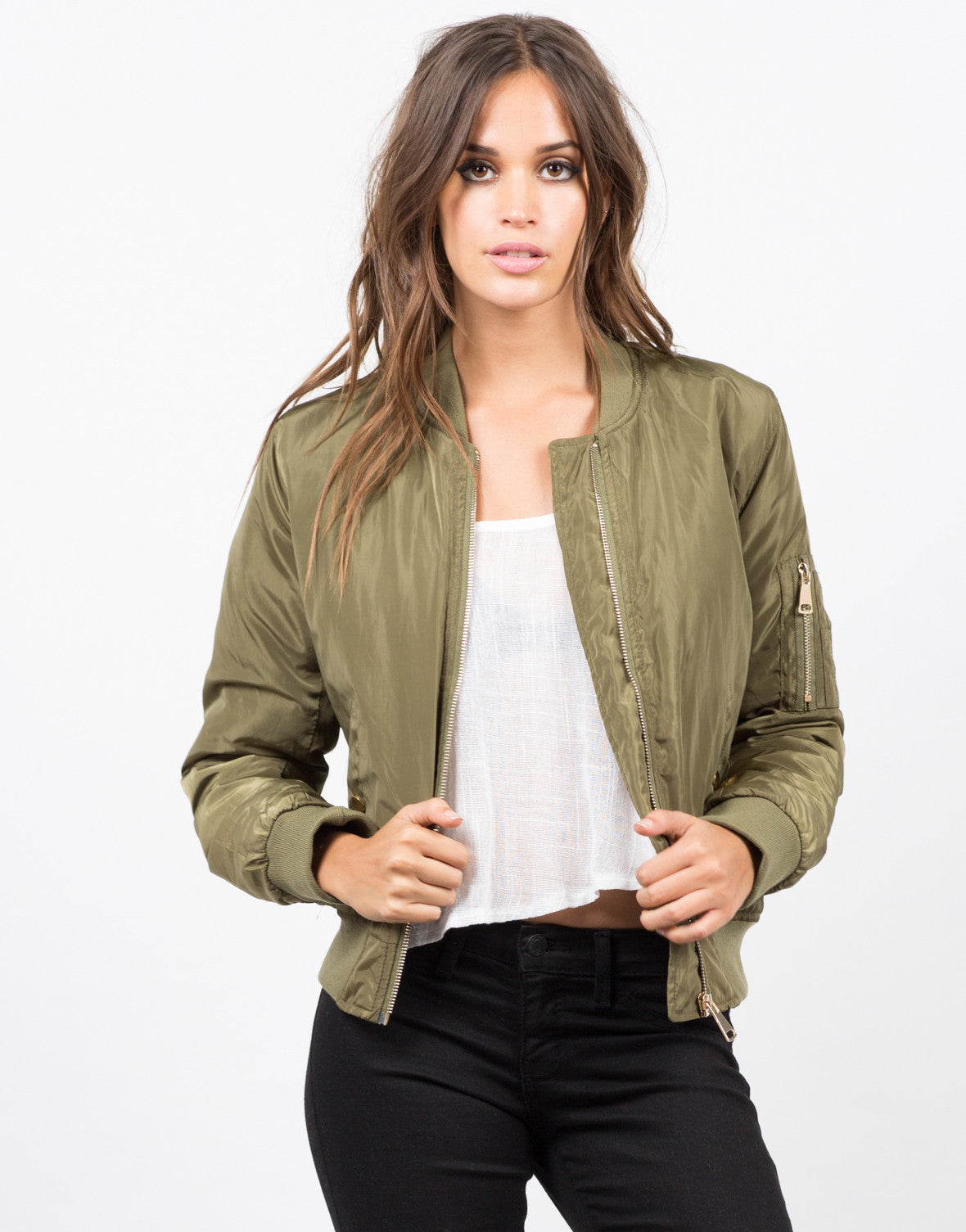 Gold Zippered Bomber Jacket - Lightweight Jacket - Padded Bomber Jacket ...