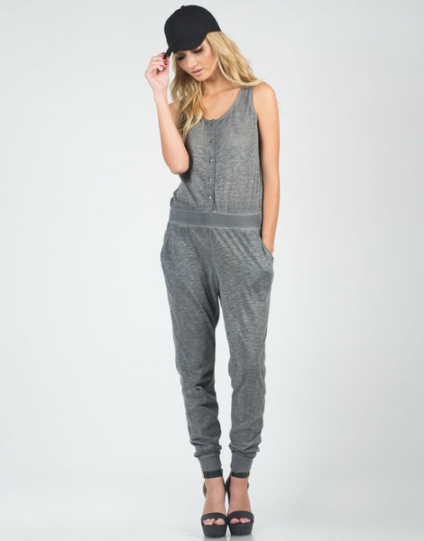 Heathered Button Down Jumpsuit – 2020AVE