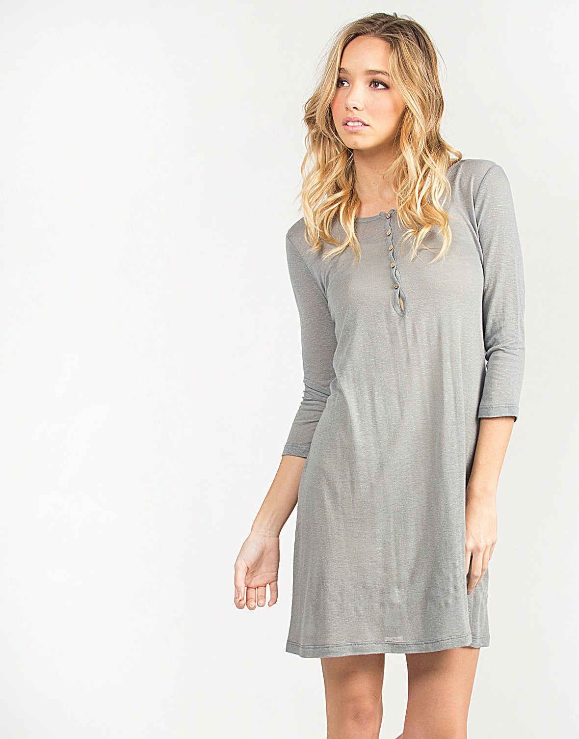 Henley 3/4 Sleeves Dress - Sage – 2020AVE