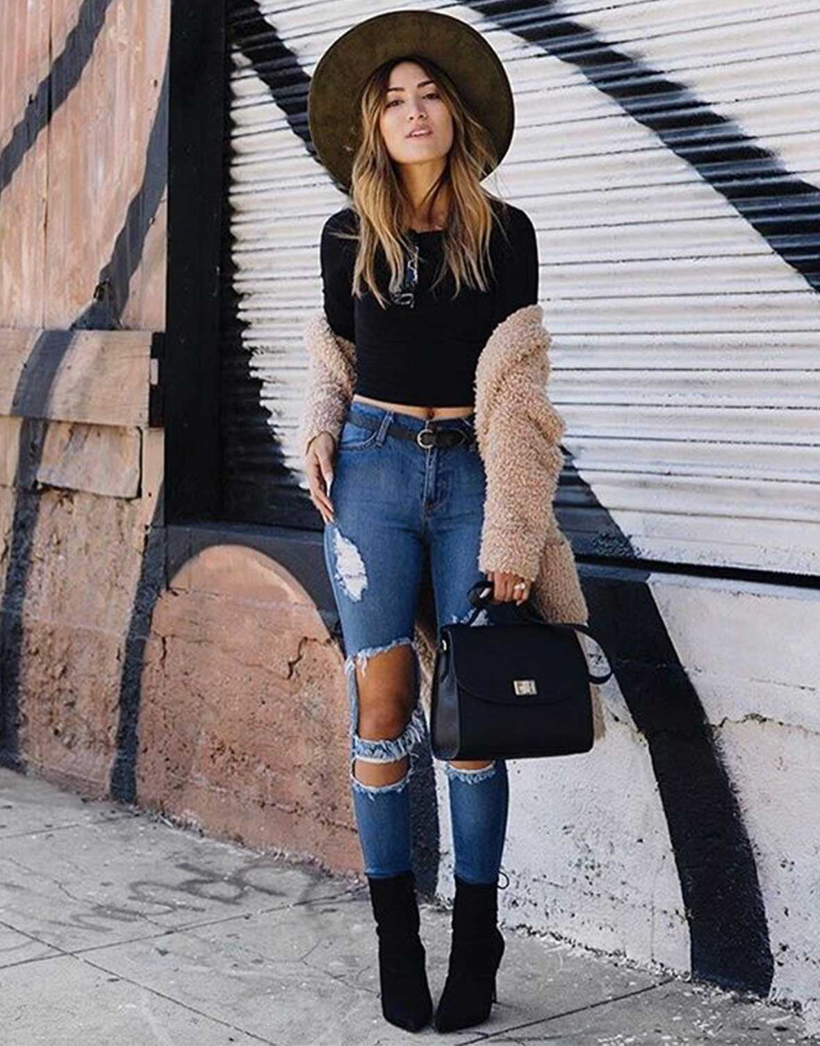 Shop high waisted ripped jeans outfit