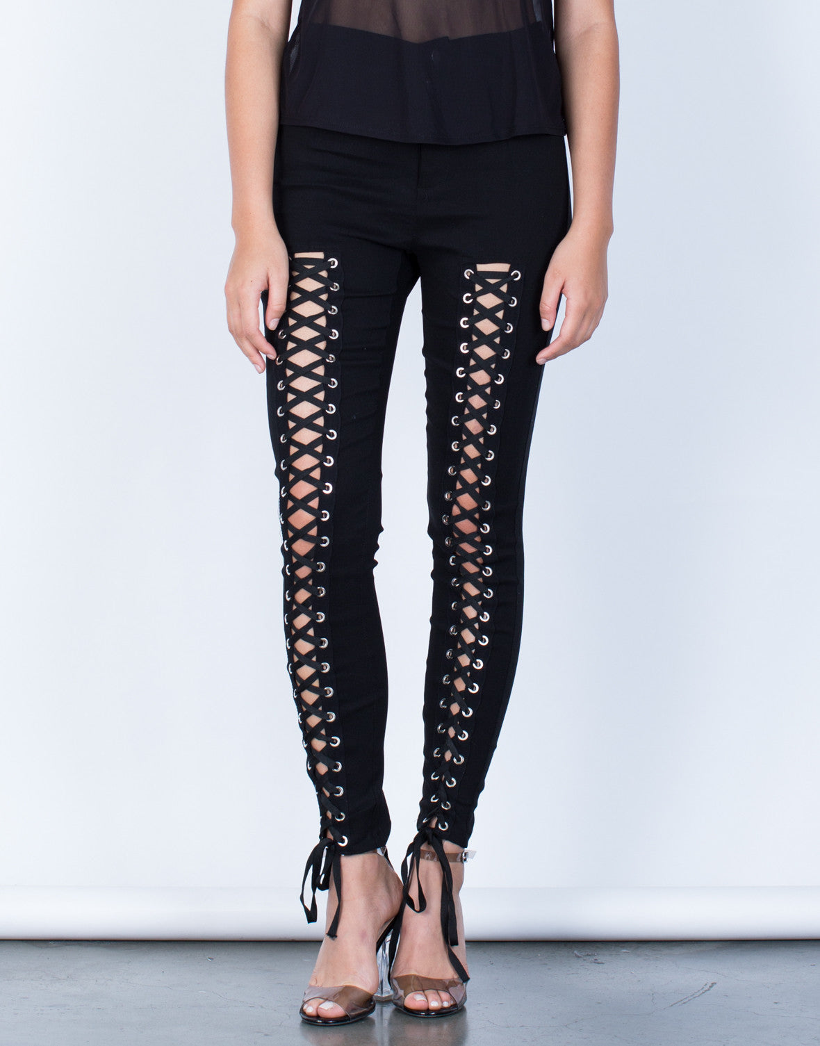 Download High Waisted Lace-Up Pants - Black High Waisted Pants ...