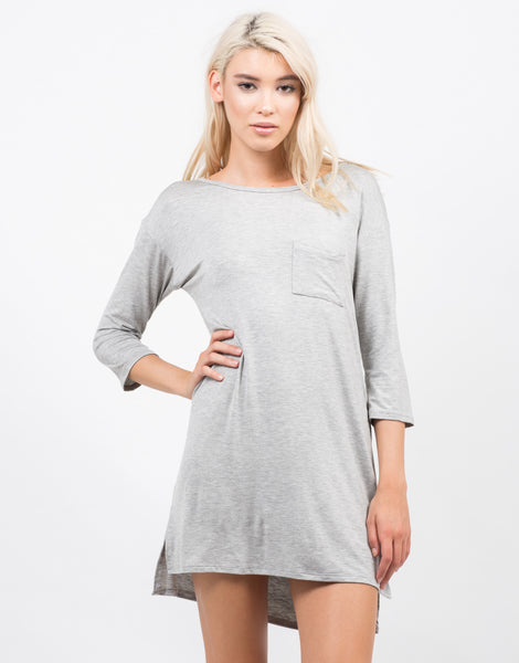 Hi Low Simple Pocket Dress - Grey Dress - Day Dress – 2020AVE
