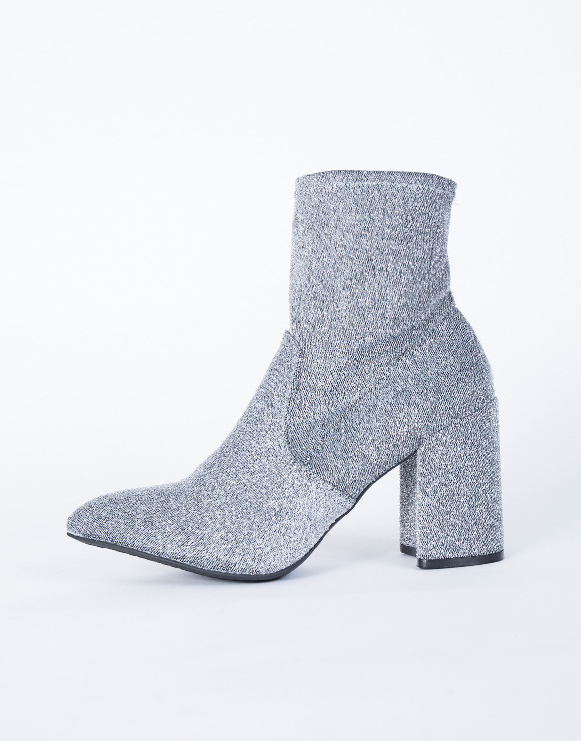 Silver Metallic Glitter Sock Boots 