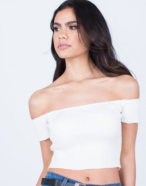 Knitted Rib Crop Top - Off the Shoulder Crop Top - Stretchy Rib Knit ...