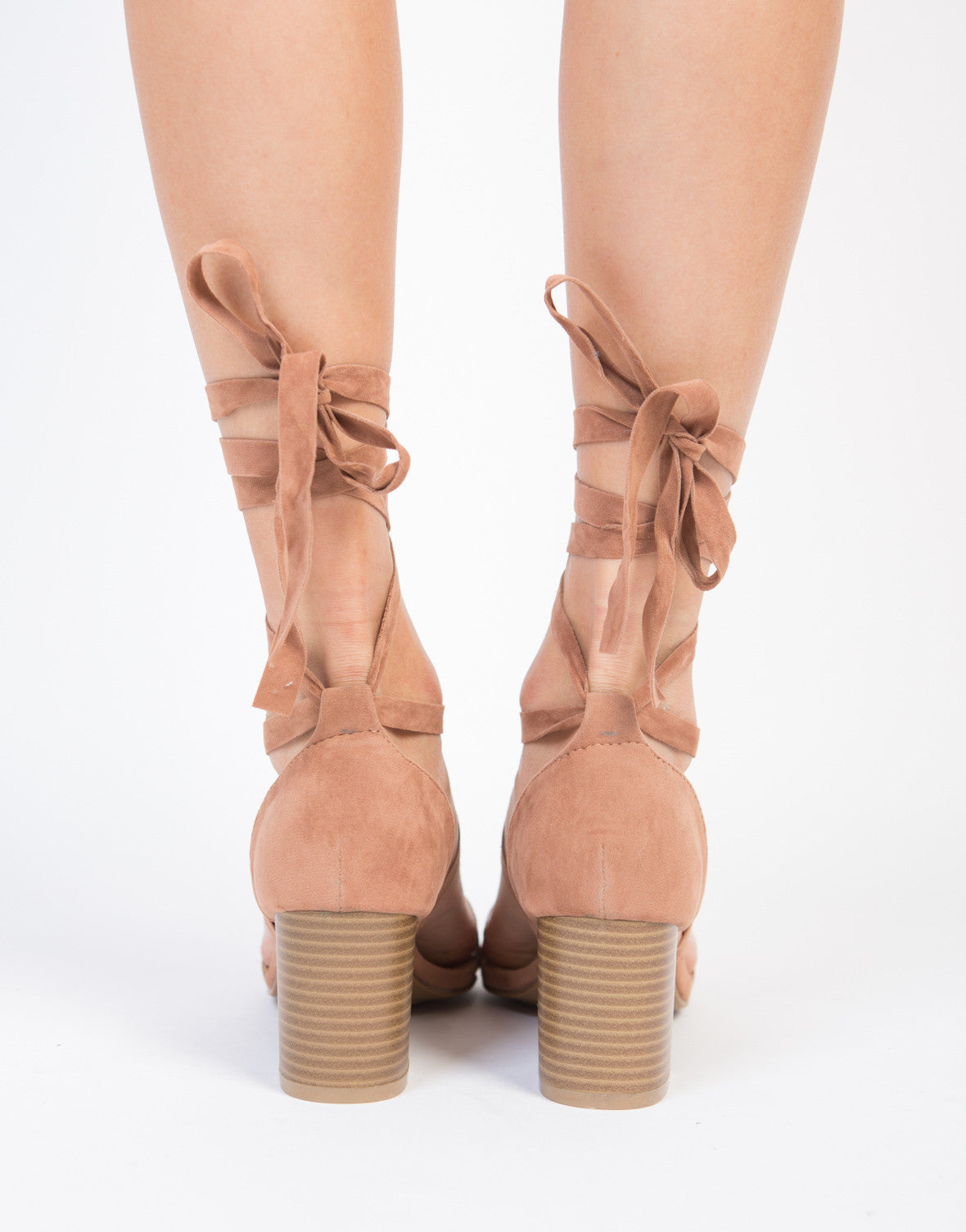 Lace-Up Block Heel Sandals - Suede Lace Up Sandals - Camel Heels – 2020AVE