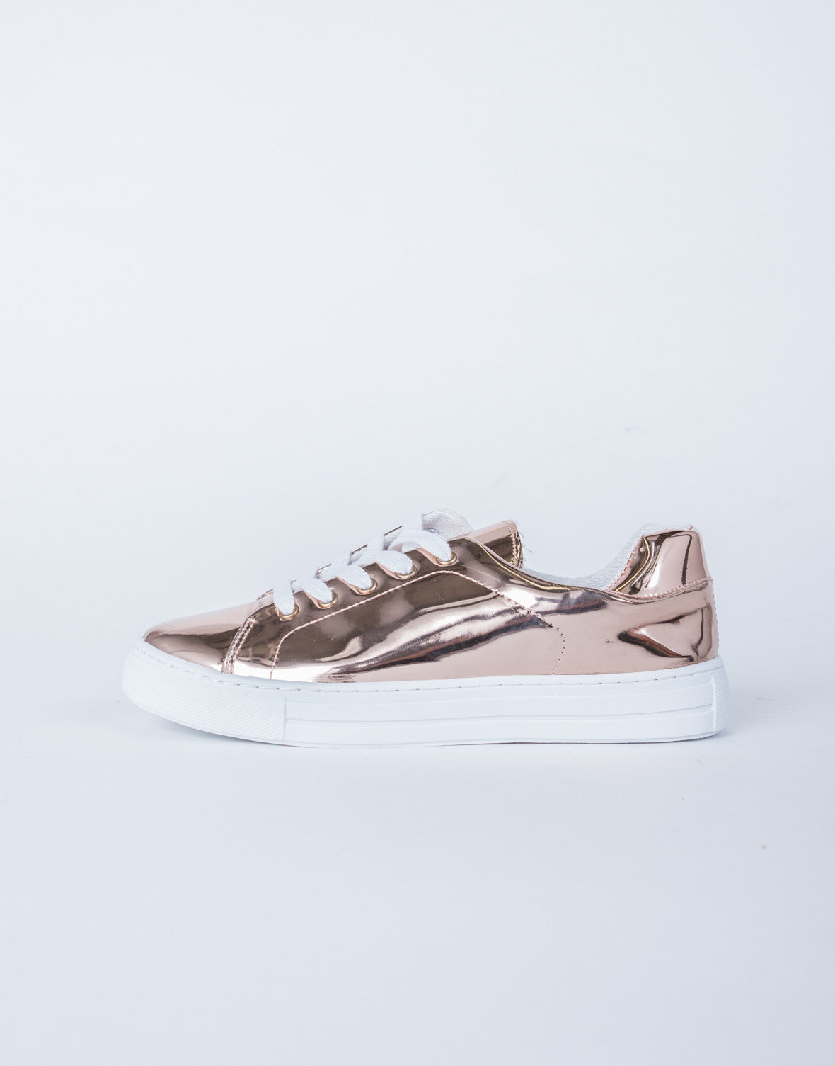 Download Lace-Up Metallic Sneakers - Rose Gold Metallic Sneakers ...