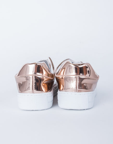 Lace-Up Metallic Sneakers - Rose Gold Metallic Sneakers - Lace Up ...