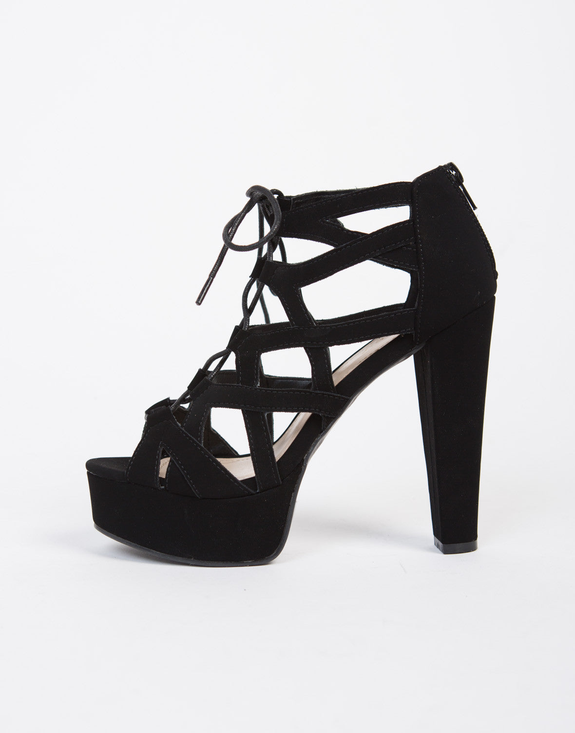 black lace platform heels