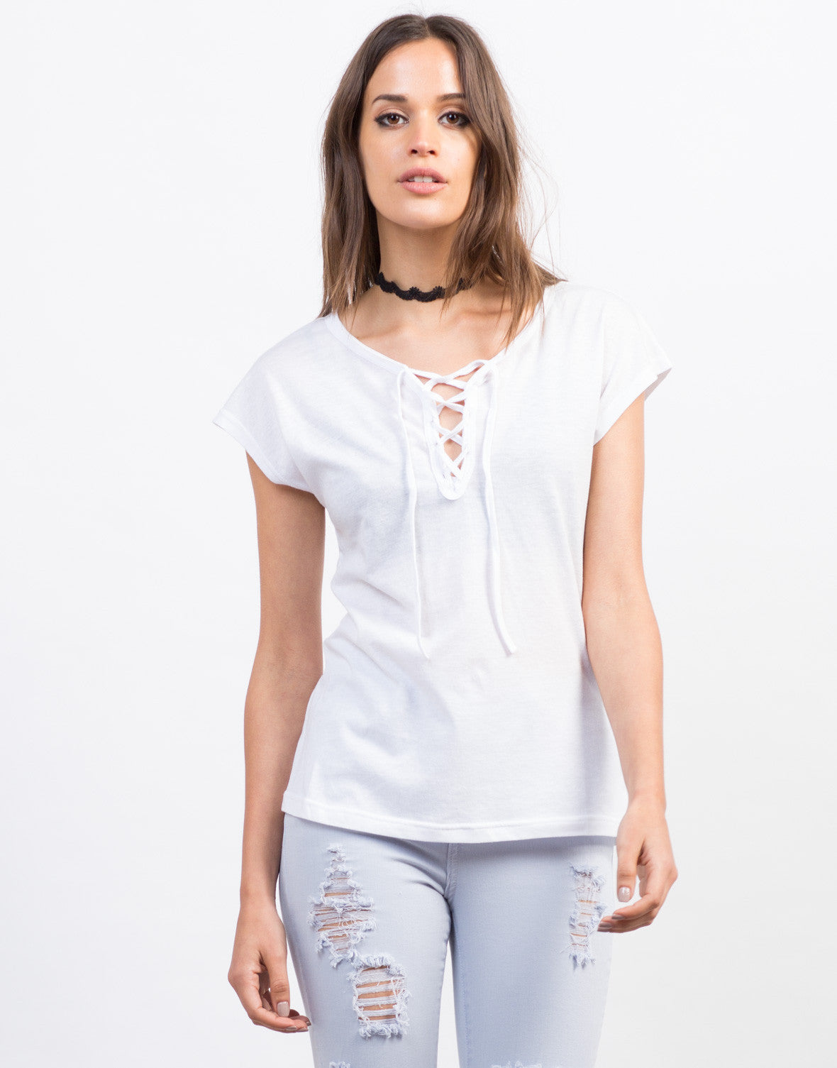 Download Lace-Up Tee - White Lace Up T Shirt - Tied Up Tee - White ...