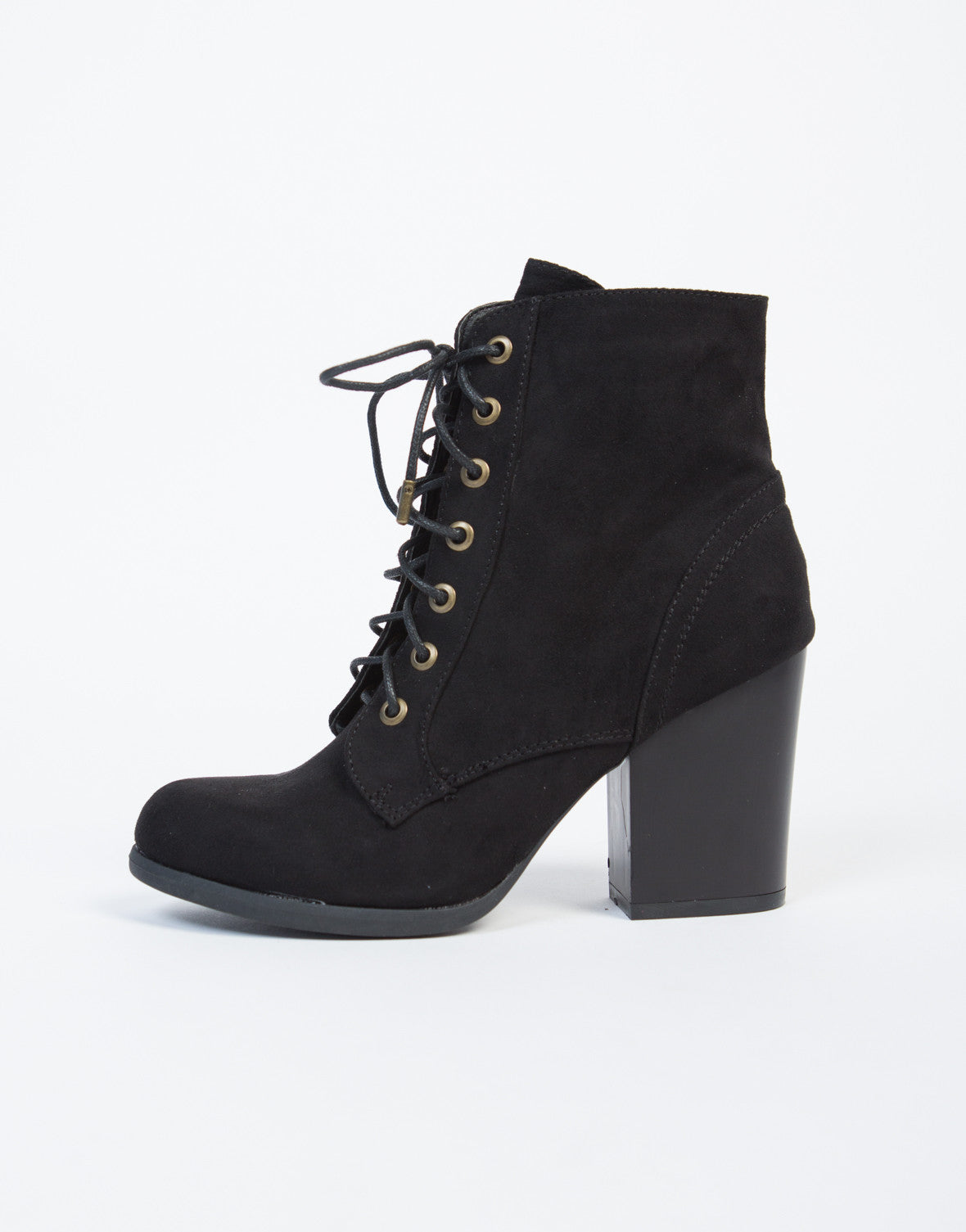 black heeled ankle boots with laces