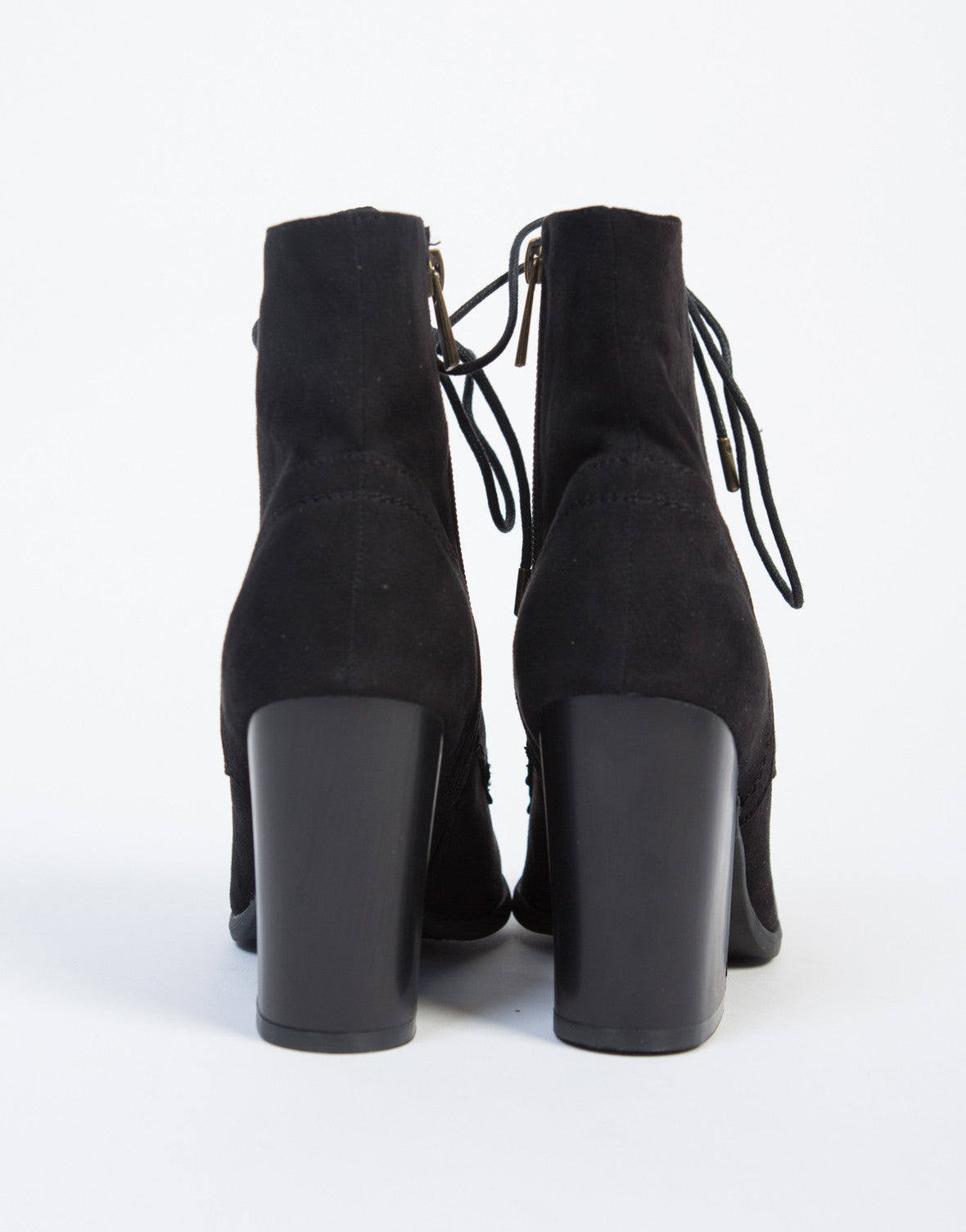 black leather booties wooden heel