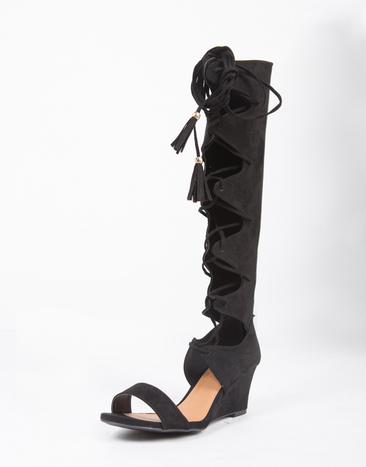 black gladiator wedge sandals